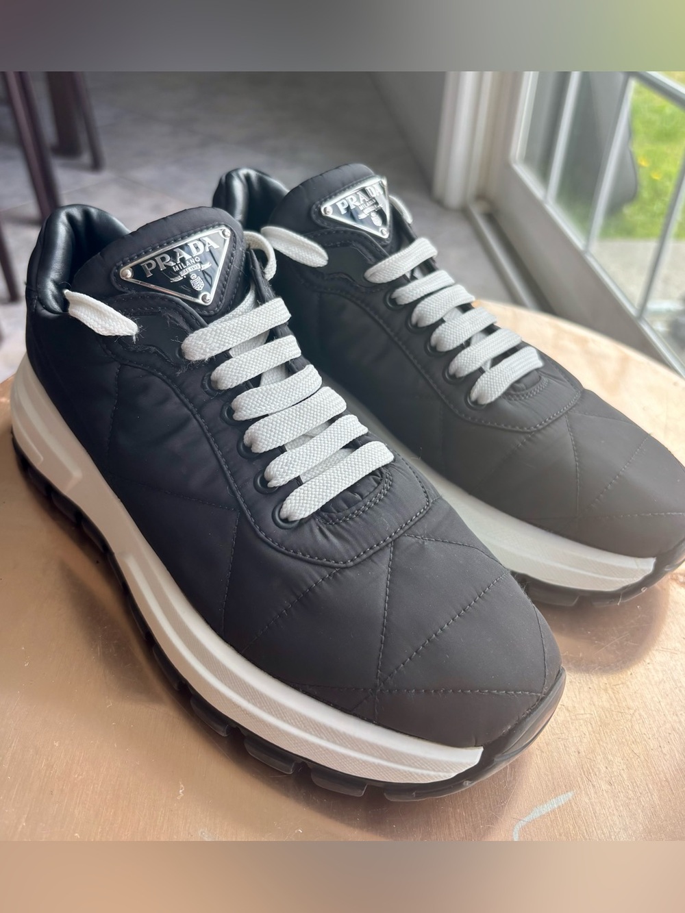 Prada Black Quilted Nylon Platform Sneakers Size 37